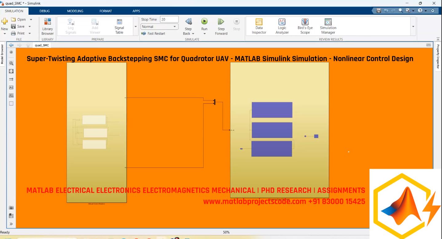 Super-Twisting Adaptive Backstepping SMC for Quadrotor UAV - MATLAB Simulink Simulation - Nonlinear Control Design